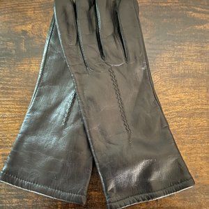 Women's Fownes Black Leather Gloves Size 7.5